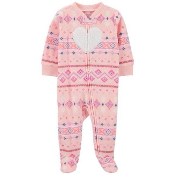 Carter's Baby Girls Fair Isle Zip-up Fleece Sleep & Play Footed Coverall - Pink - Picture 1 of 2